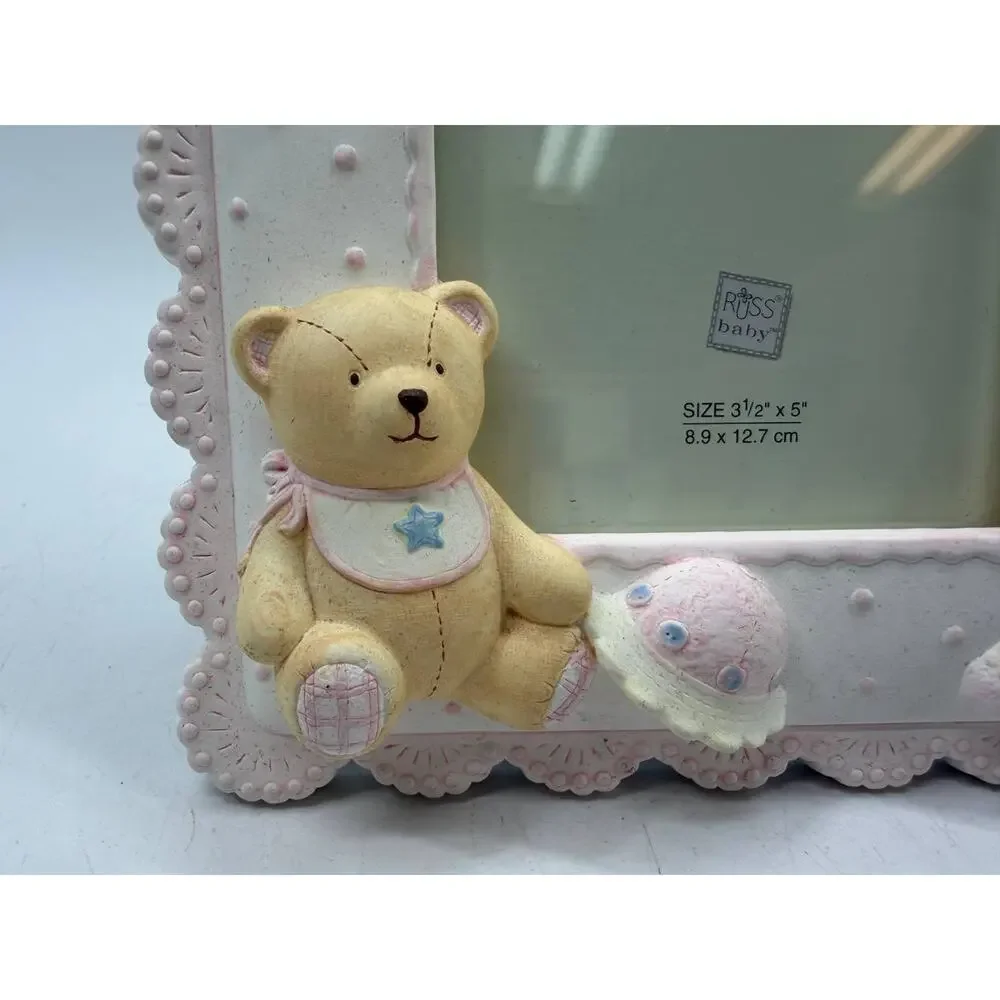 Russ Baby Expression of Love Baby Photo Frame Teddy Bear 3.5x5 Hand Painted NIB